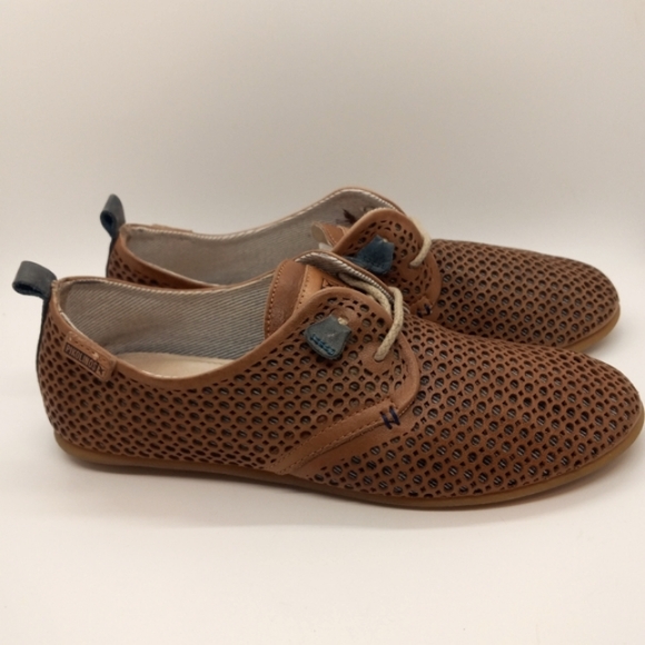 🔥OVER $100+ OFF!🔥37 6.5 7 PIKOLINOS LAZER CUT BROWN LEATHER RUBBER SOLE FLATS - Picture 15 of 16